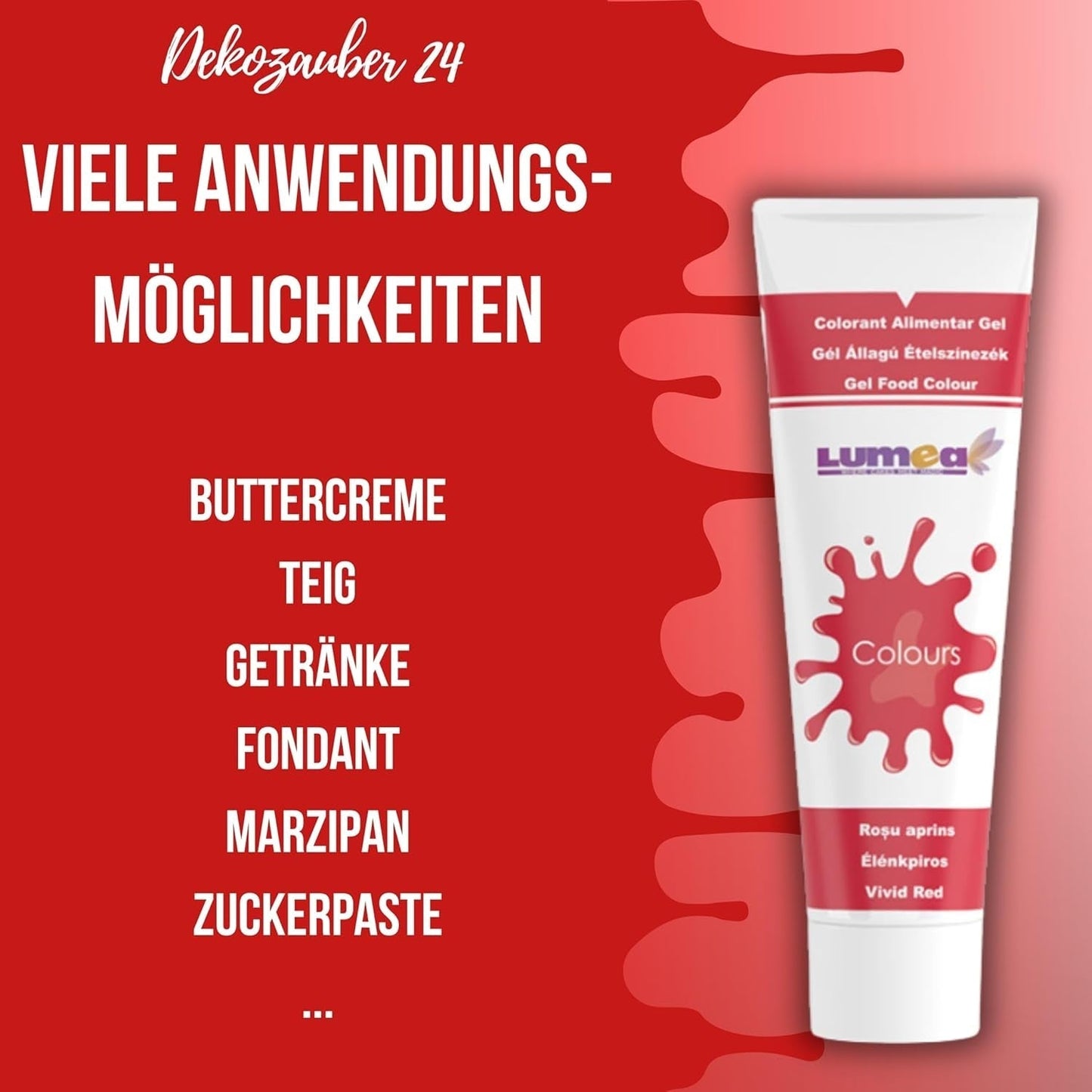 Dekozauber 24 coloranti alimentari rossi, gel, 30 g, vegani, senza zucchero, altamente concentrati, coloranti alimentari rossi per fondente, crema al burro, bevande e altro