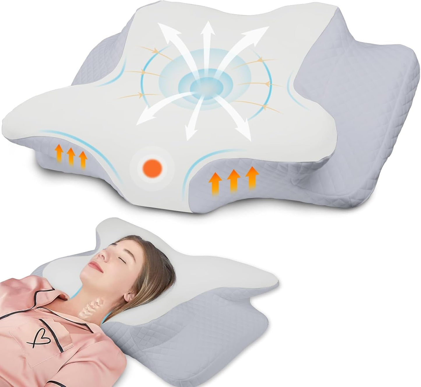 NVKHG Cuscino in Memory Foam Cuscino per Collo ergonomico Cuscino per la Testa, Cuscino per Testa in Memory Foam per Fianchi, Schiena e Stomaco per Dormire per Migliorare la Qualità del Sonno, Cuscini Ortopedici Cervicali 60X41X13/11Cm Naty Shop Grigio Bianco