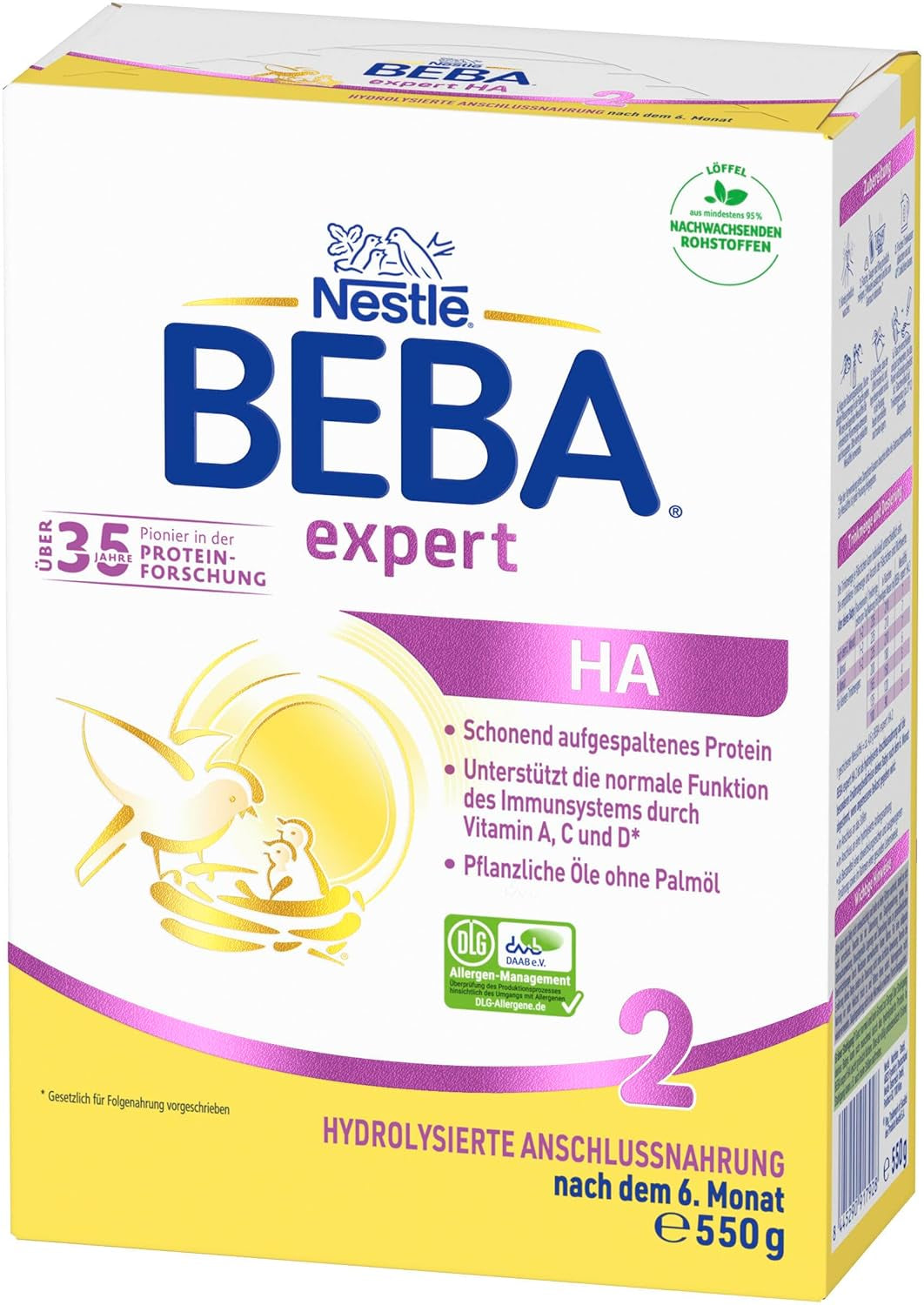 BEBA Expert HA 2 Latte di proseguimento dopo 6 mesi, omogeneizzato con proteine ​​idrolizzate, solo lattosio, senza olio di palma, confezione da 6 (6 x 550 g) Naty Shop