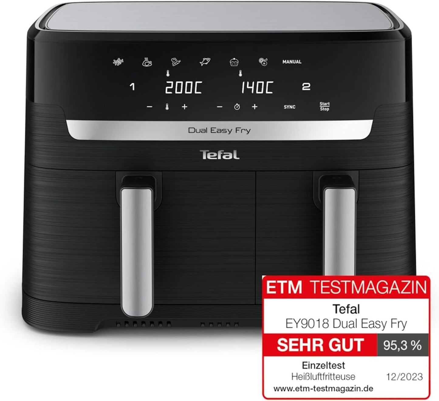 Friggitrice ad aria calda Tefal Dual Easy Fry con due camere, capacità 5,2/3,1 litri, due cassetti indipendenti, 7 programmi Elettrodomestici Naty Shop