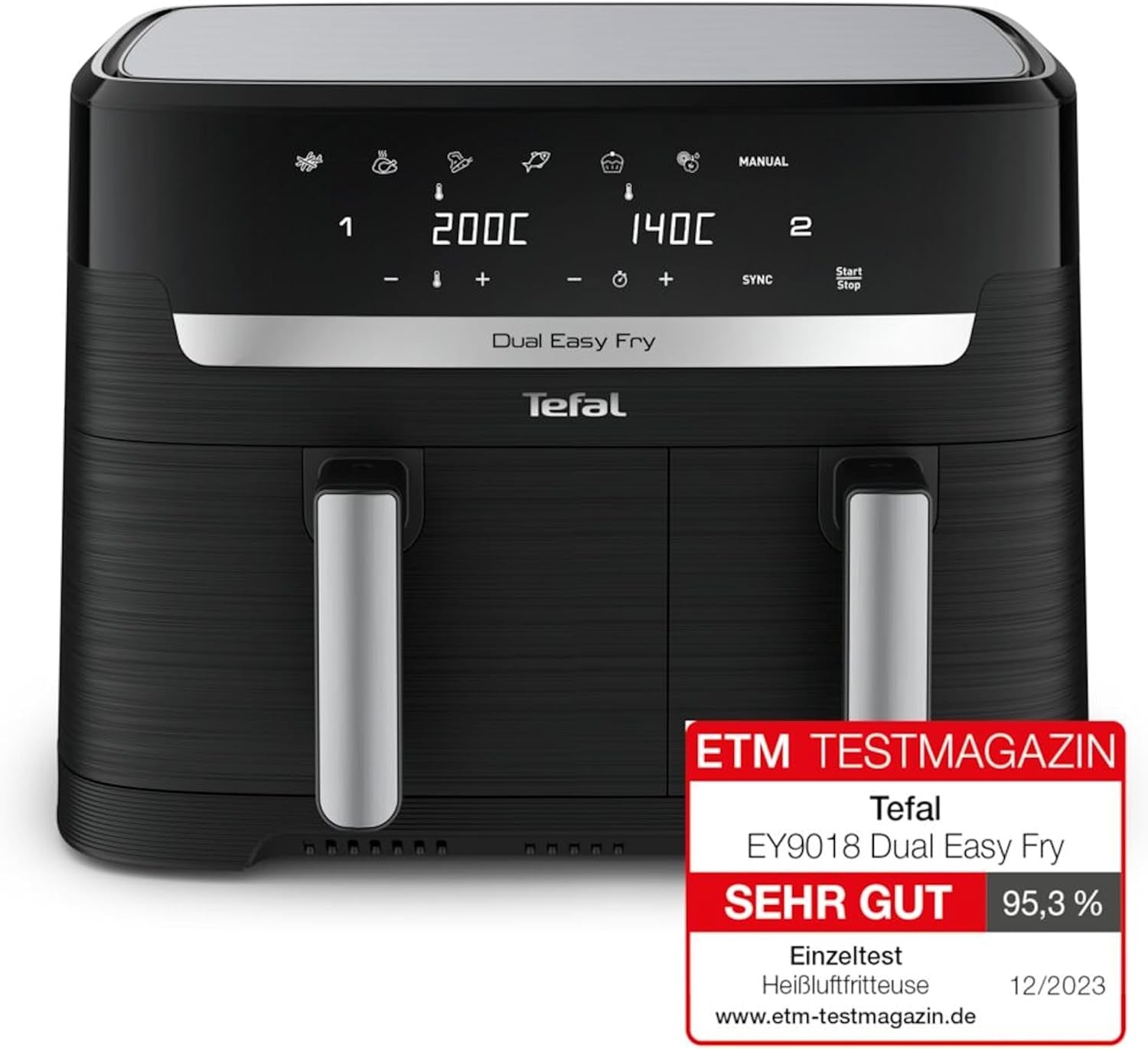 Friggitrice ad aria calda Tefal Dual Easy Fry con due camere, capacità 5,2/3,1 litri, due cassetti indipendenti, 7 programmi Elettrodomestici Naty Shop