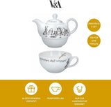Set teiera e tazza Alice nel Paese delle Meraviglie per 1 persona in confezione regalo, servizio da tè in fine porcellana, bianco, 250ml