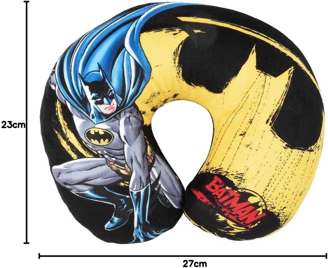 DC Comics Morbido Batman Cuscino da viaggio per auto per la sicurezza dei bambini Comfort Supereroe Bat Man, Cuscino da viaggio Auto, Azzurro, Taglia unica Cuscini da viaggio Naty Shop