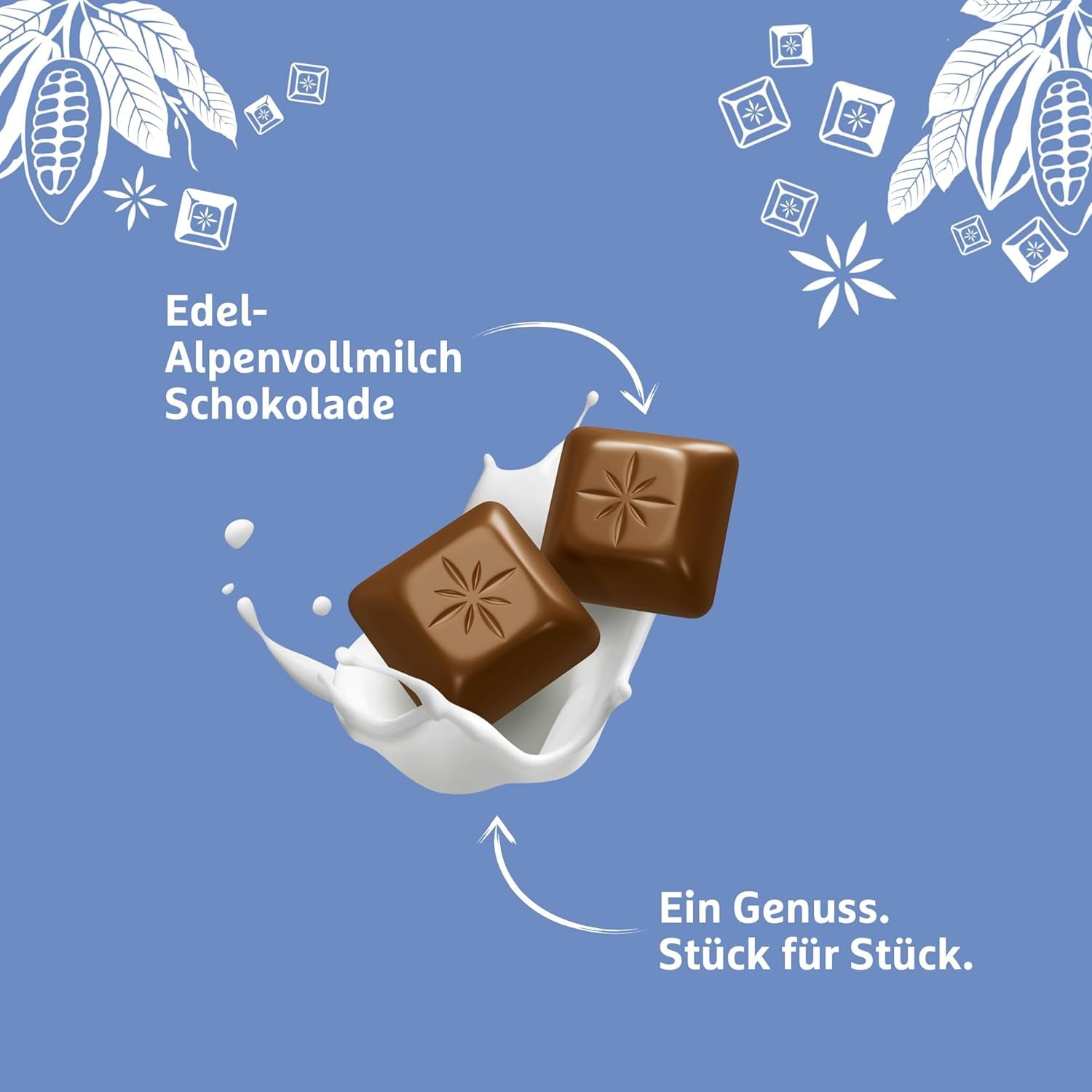 Tavoletta di cioccolato al latte Schogetten Premium Alpine, 100 g, porzionata individualmente. Una delizia. Pezzo per pezzo.
