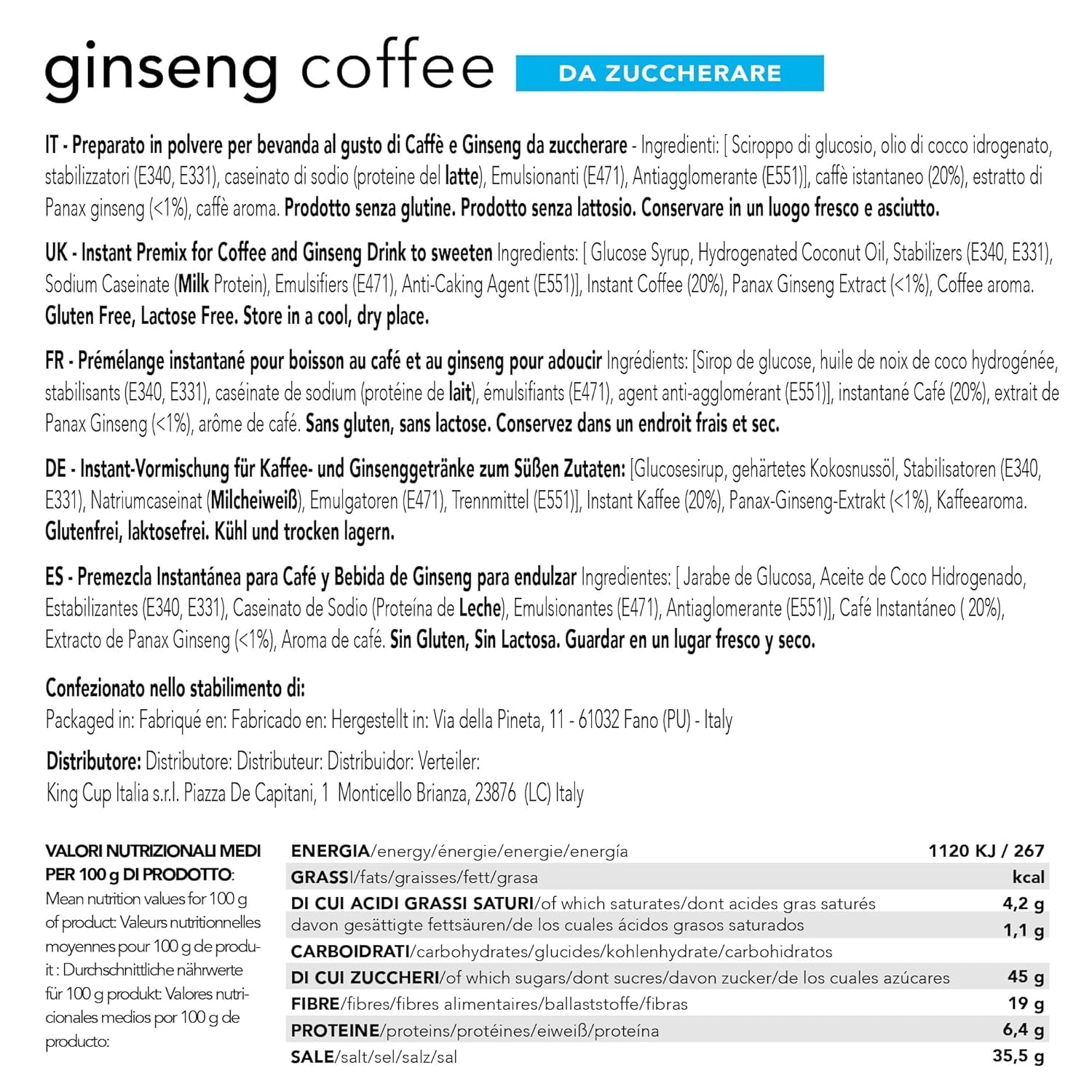 - 5 confezioni con 10 capsule di ginseng Zuckerfreier, 50 capsule compatibili al 100% con il sistema Nespresso di Ginseng Drink, senza glutine e senza lattosio.