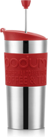 Tazza termica Bodum K11067-04 SET PRESSA DA VIAGGIO, doppia parete, acciaio inossidabile, coperchio aggiuntivo, 0,35 l, rosso
