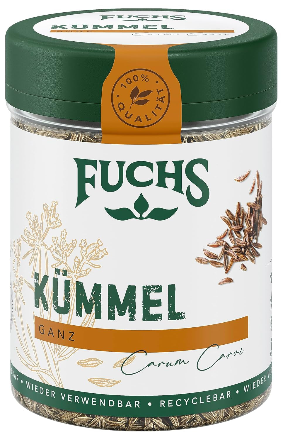 Fuchs Gewürze - Kümmel ganz - kräftiges Gewürz für Kohl- und Fleischgerichte oder zu Bratkartoffeln - ingrediente naturale - 60 g in wiederverwendbarer, recyclebarer Dose