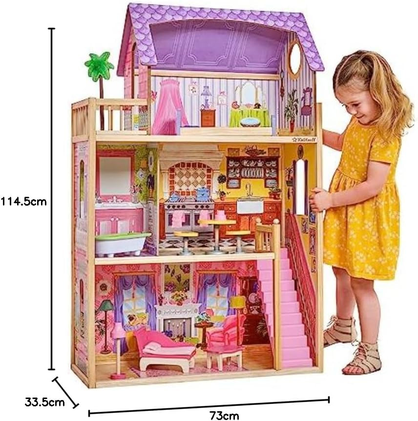 Kidkraft Kayla Casa delle bambole in legno con mobili e accessori, set da gioco a 3 livelli per bambole da 30 cm, giocattolo per 3 anni, 65092 - Esclusivamente su Amazon Dollhouses Naty Shop
