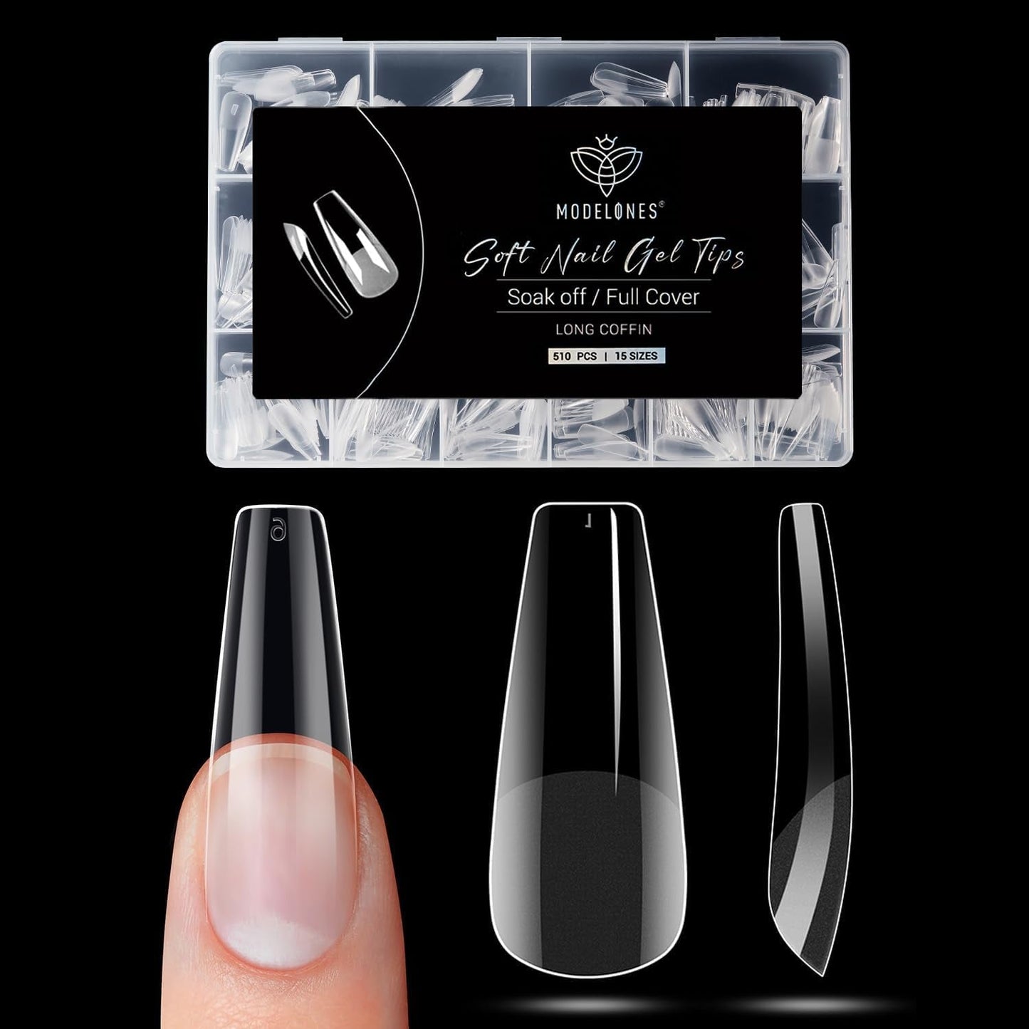 Modelones Nail Tips 510 pezzi - Set di punte per unghie a copertura totale, Set di punte in gel, Punte per unghie in resina PMMA pre-lucidante, Unghie artificiali per colla su nail art fai da te, Squoval corto