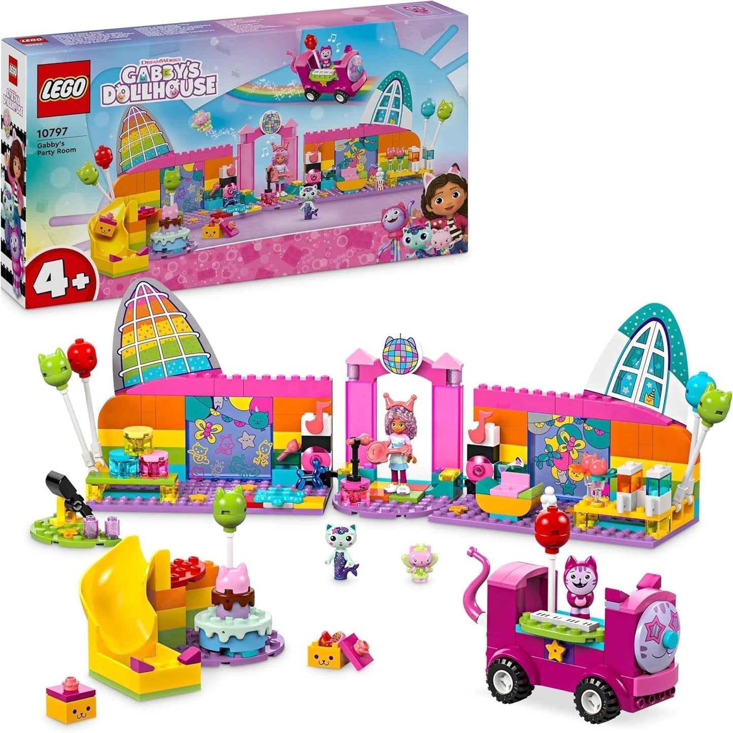 LEGO 4+ Casa delle bambole di Gabby Sala delle feste di Gabby, set da gioco discoteca con scivolo e personaggi di animali per giochi di ruolo creativi, regalo per ragazze e ragazzi a partire da 4 anni 10797 Set da costruzione Besuche den LEGO-Store Titolo predefinito