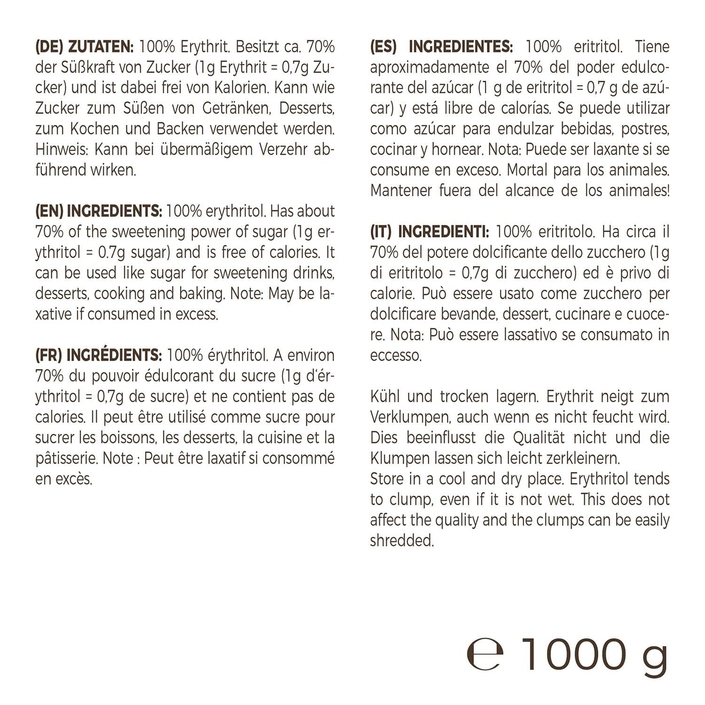 Greatvita Eritritolo 1000 G | Kalorienfreie Süßungsmittel & Zucker-Alternative | Zahnfreundlich, Gut Löslich & Glutenfrei | Ideal Für Getränke, Dessert e Dolcificanti da forno Naty Shop