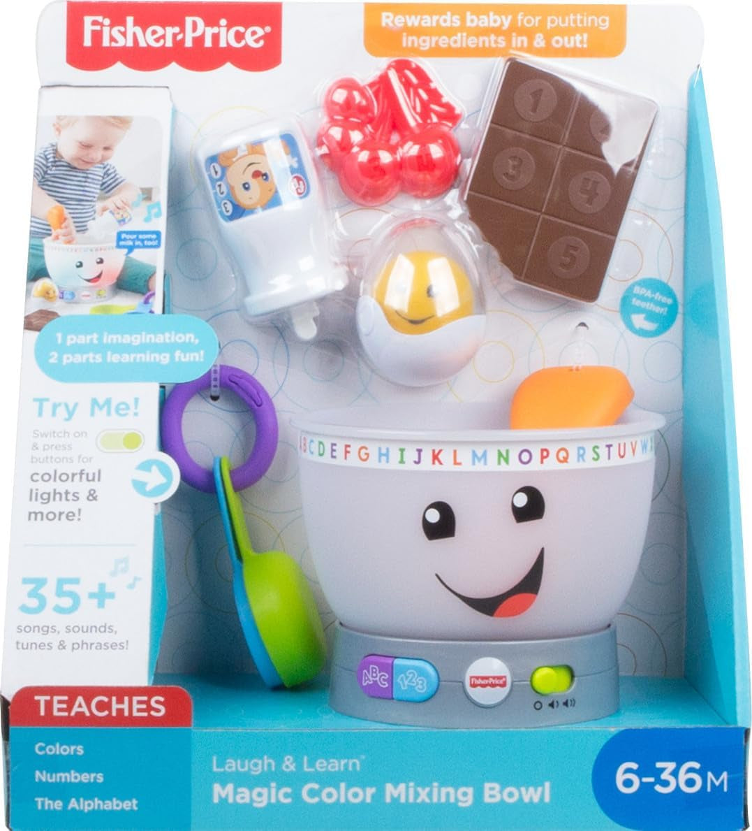 Fisher-Price Giocattolo didattico per bambini Ridi e impara, Ciotola magica per mescolare i colori con musica e luci, per bambini dai 6 mesi in su, GJW20 Giocattoli per bambini Naty Shop