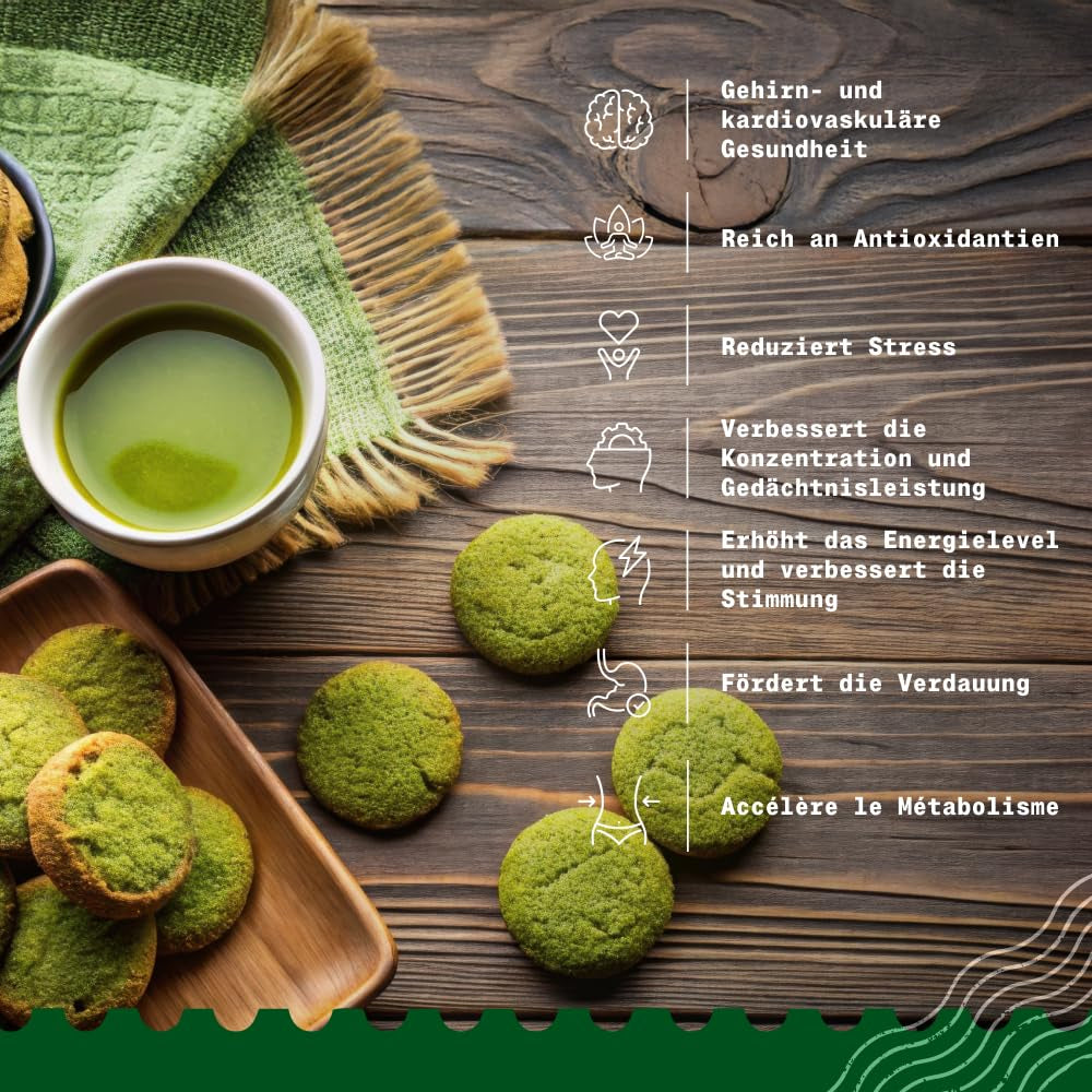 Naturalebio BIO Tè verde in polvere 100 g. Per cucinare e cuocere al forno. Matcha originale giapponese. Tè verde dal Giappone, vegano, senza glutine e non OGM. Prodotto biologico naturale.