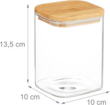 Relaxdays Barattoli con Coperchio in Bambù Set da 3 Barattoli Quadrati in Vetro 900ml Scatole per Alimenti Trasparenti/Naturali a Tenuta stagna Naty Shop