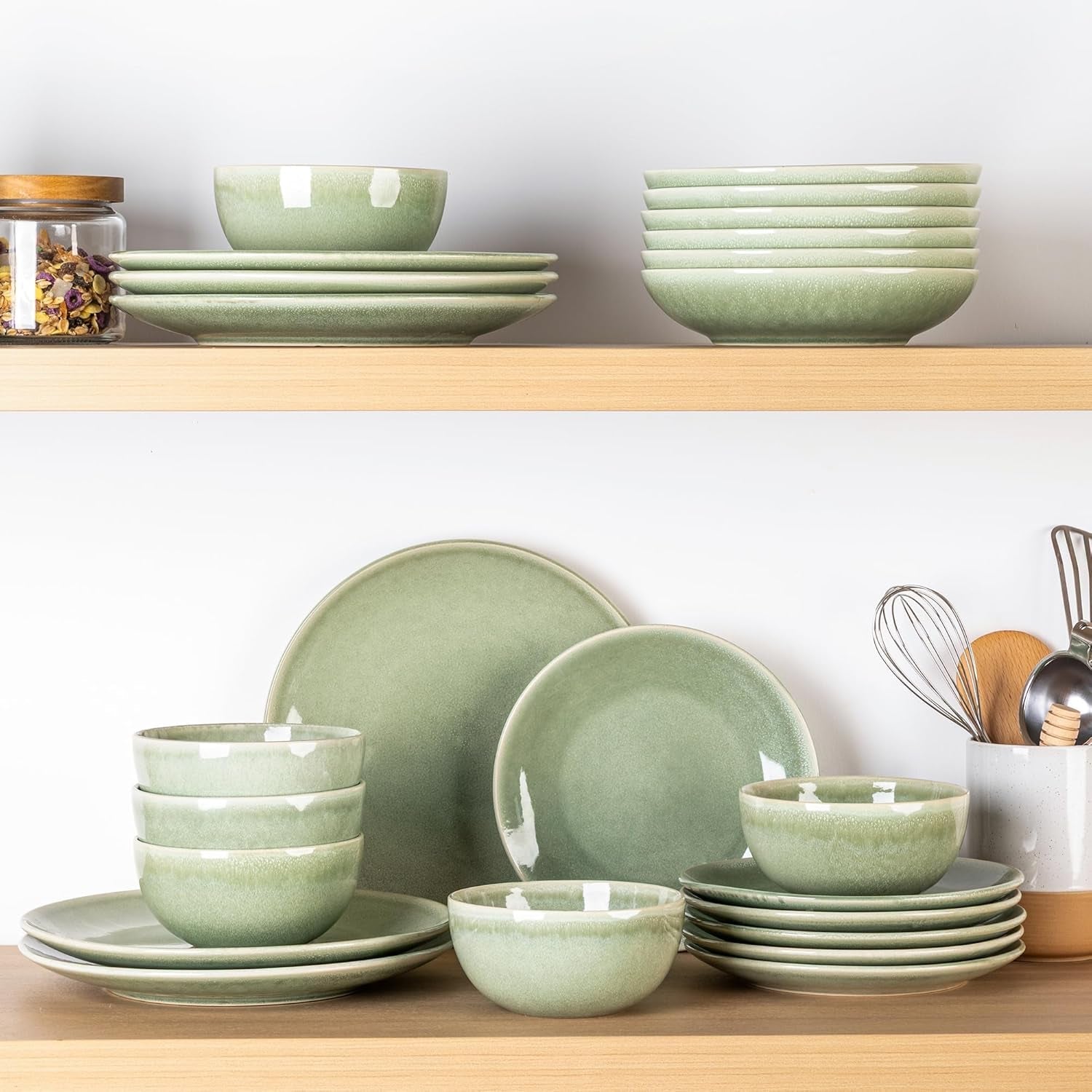 GBHOME Set di stoviglie in ceramica per 6 persone, set di piatti e ciotole dipinti a mano da 24 pezzi, gres antigraffio, lavabile in lavastoviglie e adatto al microonde