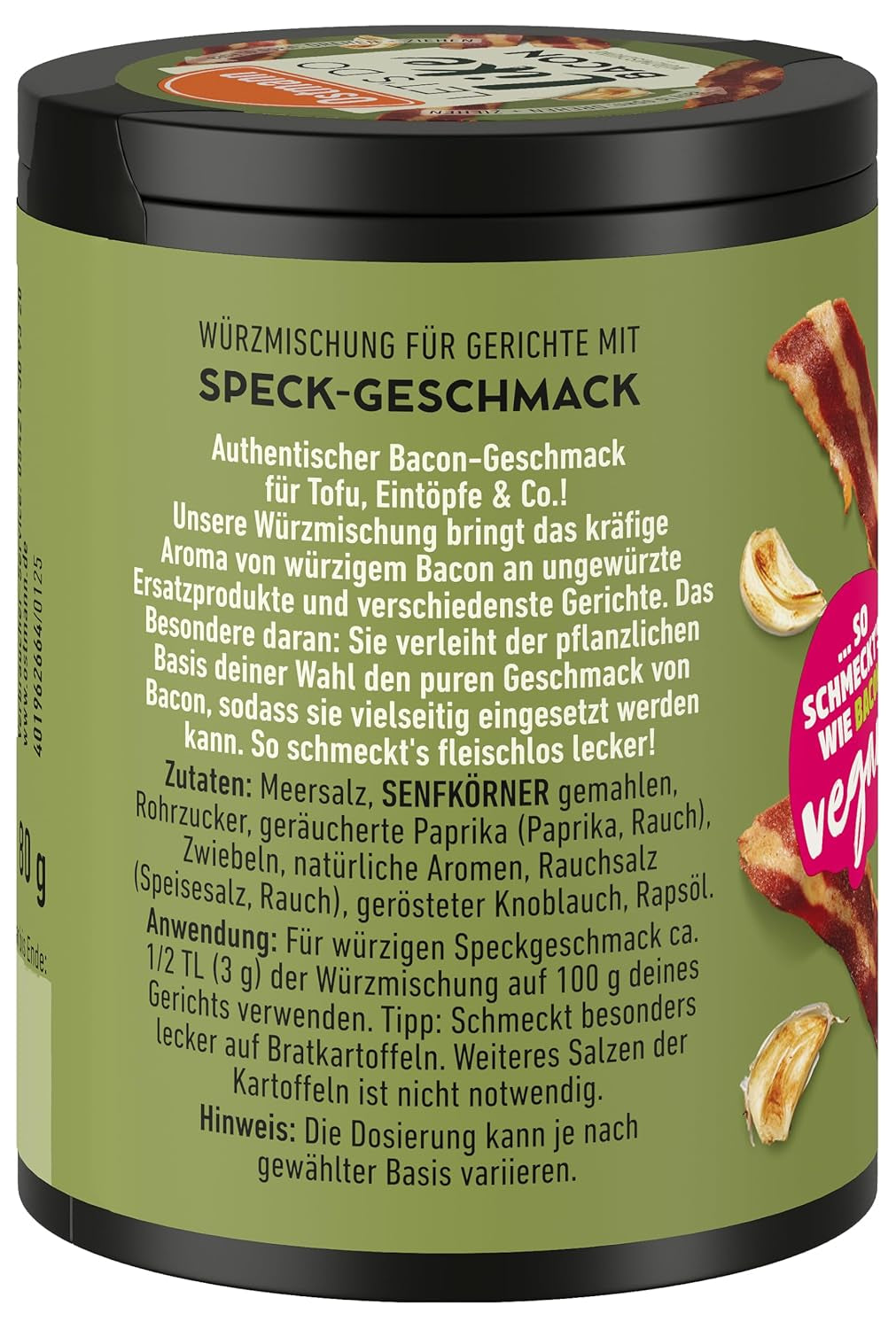 Ostmann Gewürze - Facciamo come Bacon | Bacon-Geschmack für ungewürzte Fleischersatzprodukte | Gewürzsalz für Tofu und vegetarian/vegane Eintöpfe | 80 g in barra riciclabile Metalldose
