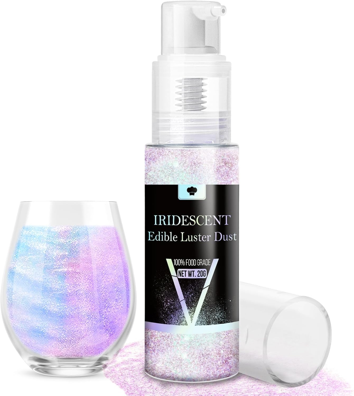 Set spray commestibile con glitter - Polvere glitter iridescente da 20 g per bevande, champagne, torte - Colorante alimentare metallico commestibile per cocktail, vino, liquori, dolci, torte