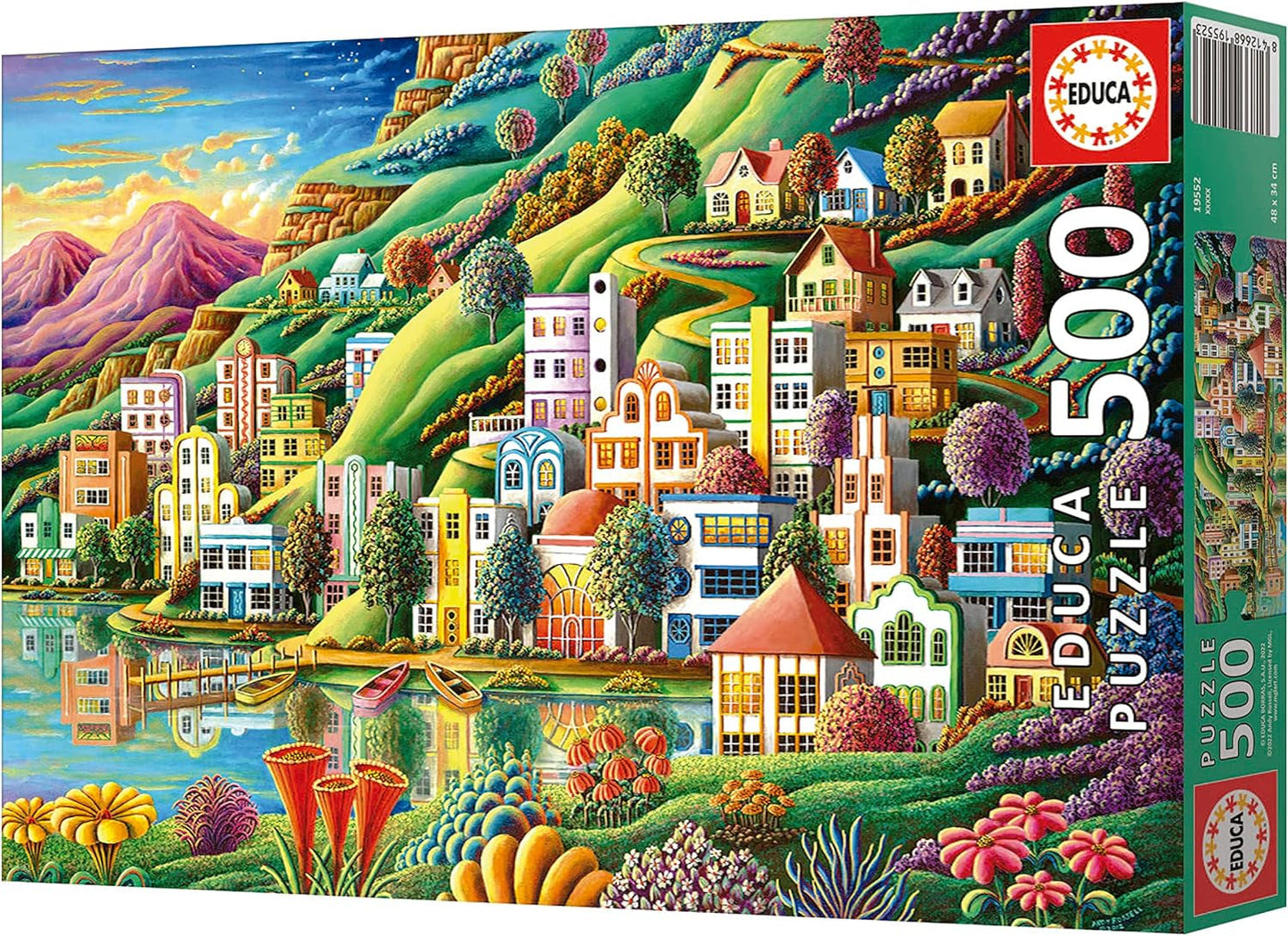 Educa - Puzzle 500 pezzi per adulti | Villaggio colorato in riva al lago, puzzle da 500 pezzi per adulti e bambini a partire da 11 anni, puzzle paesaggistico, illustrazione (19552) Puzzle Naty Shop