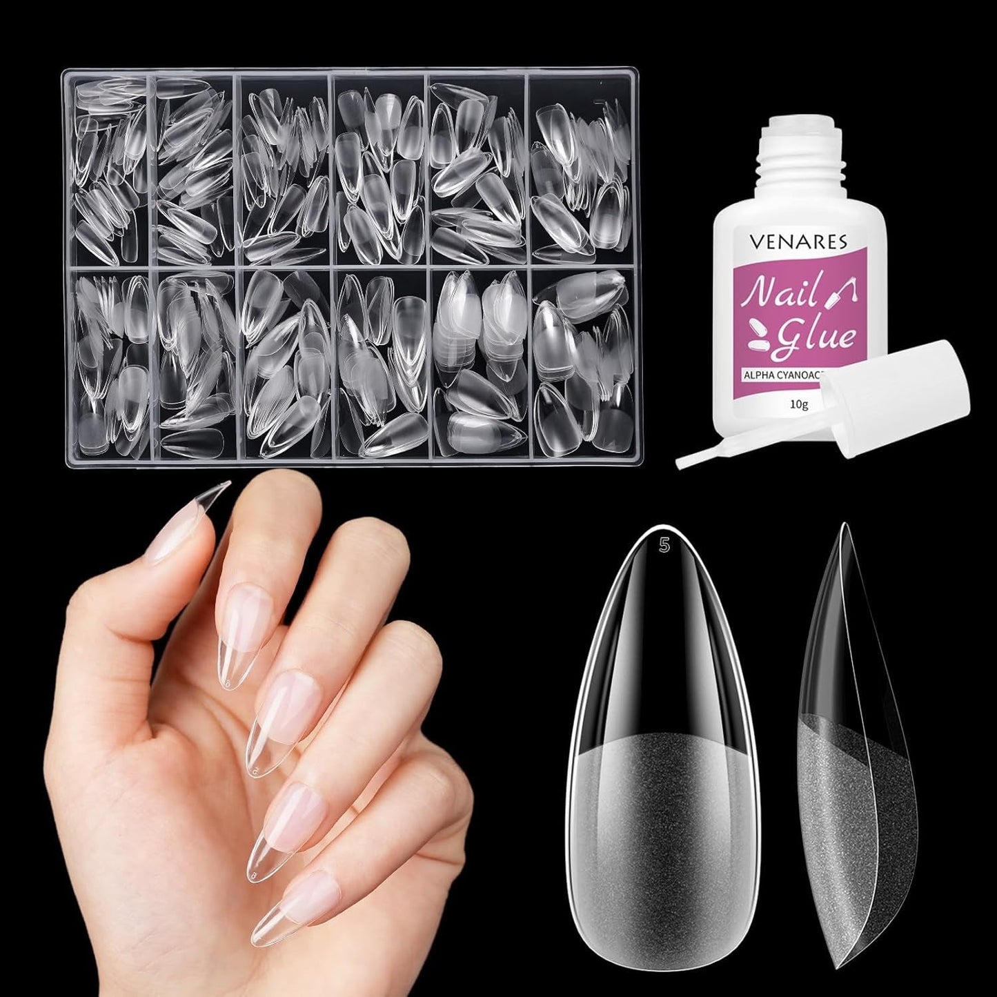 Unghie finte corte Ballerina 500 pezzi Colla su 12 misure Unghie artificiali Punte per unghie corte in gel morbido con copertura completa per unghie in gel Corte S
