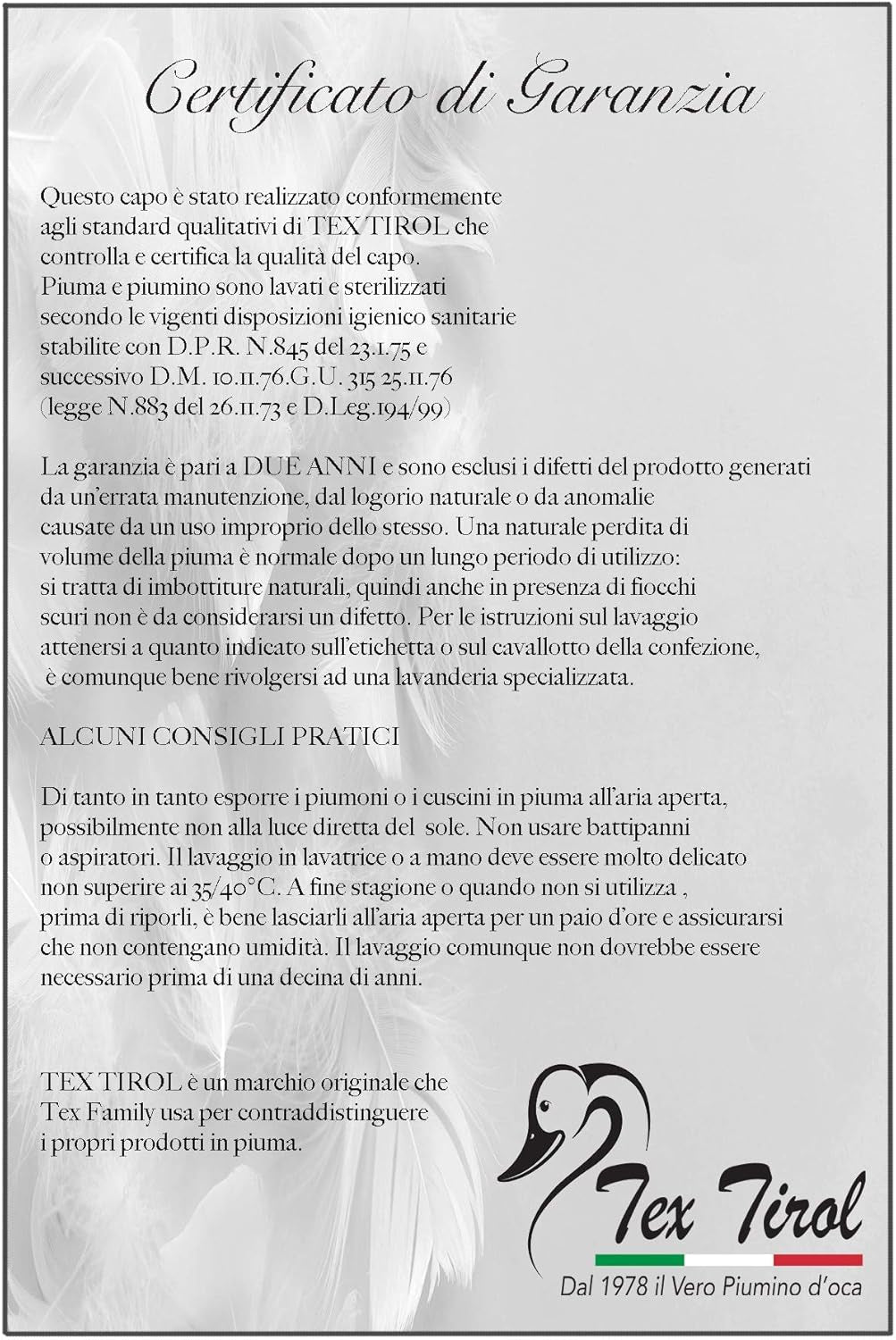 Guanciale Dolomiti Tex Tirol, piumino, cuscini standard in piuma d'oca Naty Shop