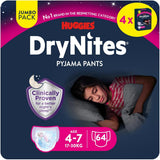 Huggies DryNites Pannolini notturni super assorbenti per ragazze 4-7 anni, 4 x 16 pannolini (64 pezzi), confezione mensile