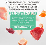 Pollo Silver con mousse e filetti d'anatra, alimento umido completo per gatti anziani, senza cereali, supporto immunitario, fonte di umidità, 12 x 70g