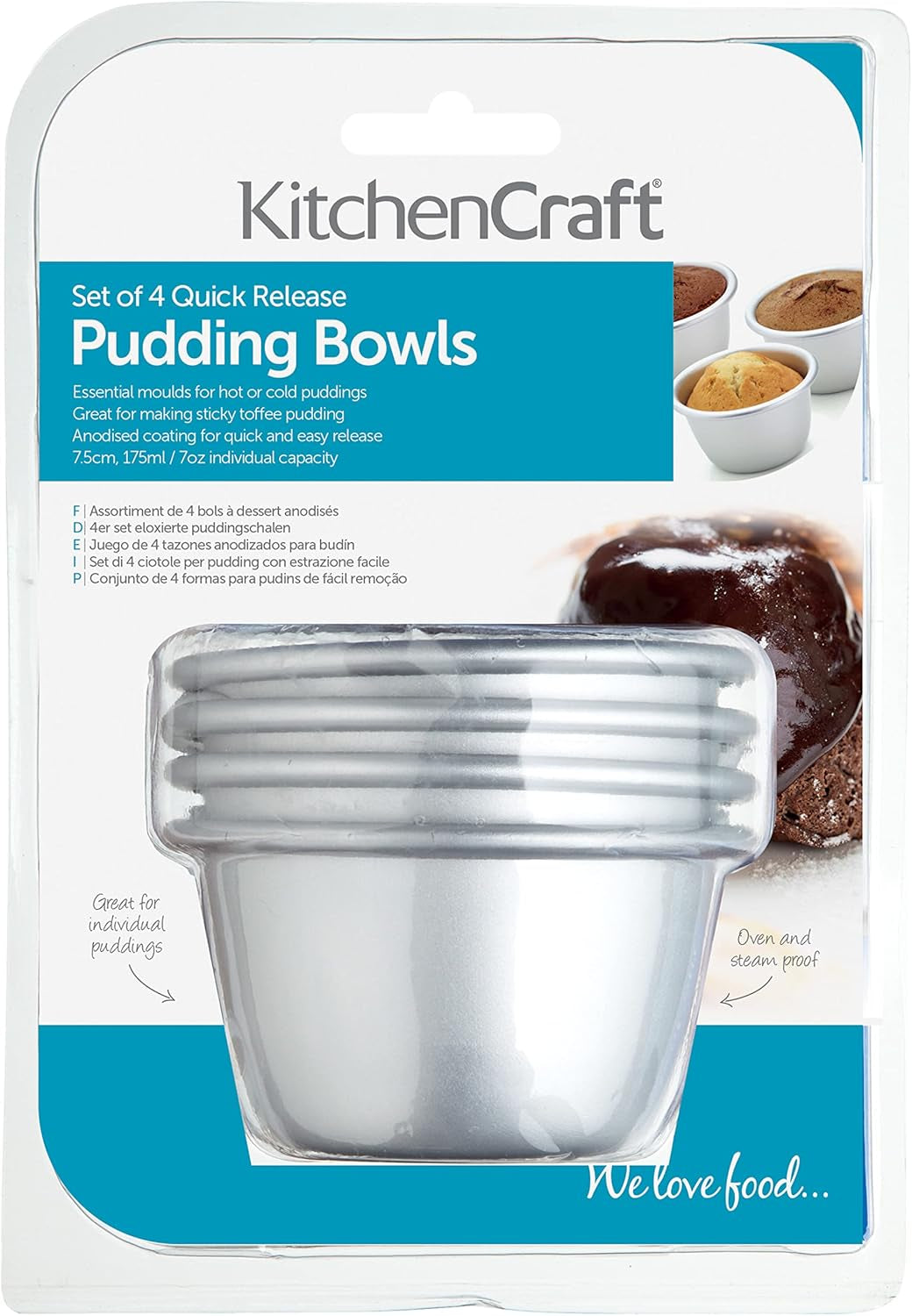 Kitchencraft Mini Stampi per Budino in Alluminio Anodizzato 7,5 cm Set di 4 Stampi da Forno e Vassoi Argento Naty Shop