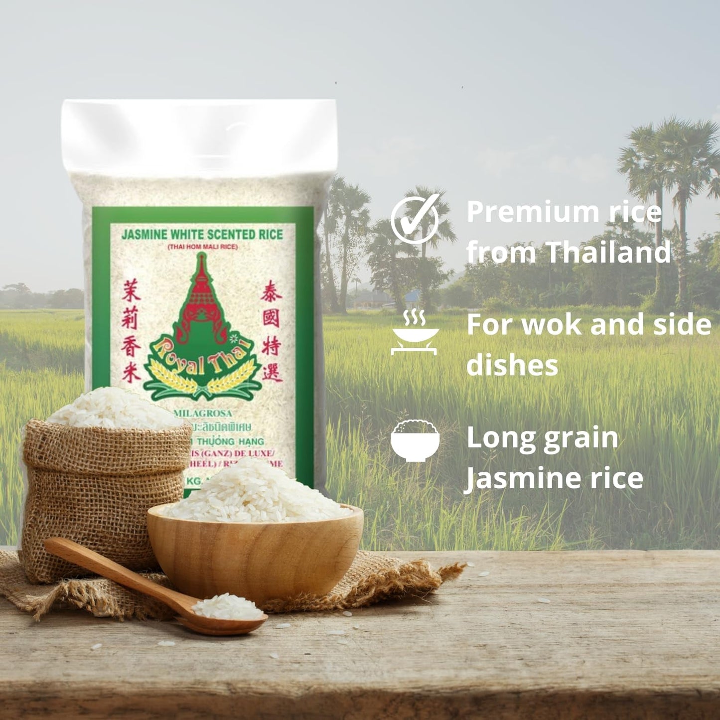 ROYAL THAI RICE - Riso a chicco lungo profumato al gelsomino - 10 x 1 KG - Confezione multipla