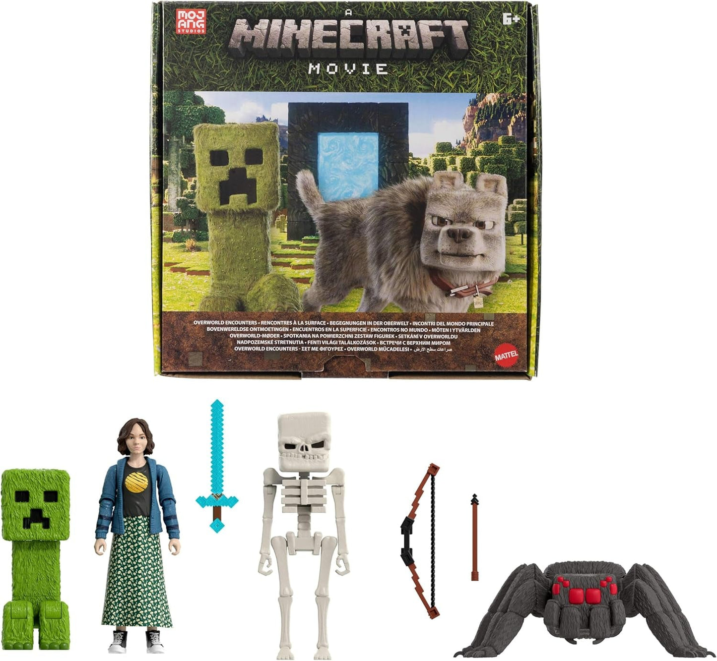 Mattel Minecraft Story Set con 4 action figure e 3 accessori Incontri nell'Overworld Set Minecraft Giocattolo da collezione ispirato al film JFR70 Action Figures Naty Shop Story Set