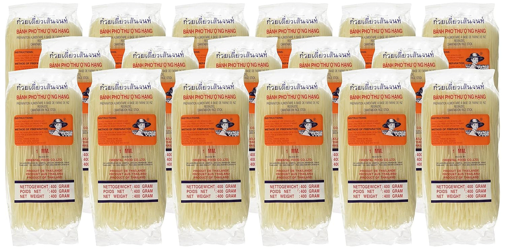 Spaghetti di riso - Tagliatelle tailandesi a nastro di riso larghe 1 mm, a base di farina di riso - 17 x 400 g