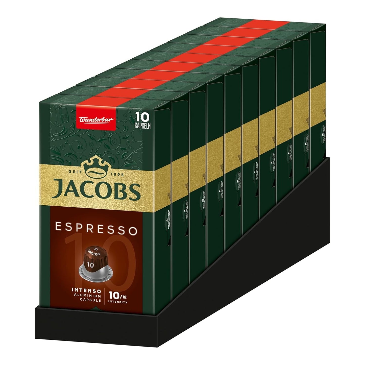 Jacobs Kaffeekapseln Espresso Intenso, Intensität 10/12, 10 x 10 Getränke, Nespresso* compatibile Kaffee Kapseln, 100 Kapseln