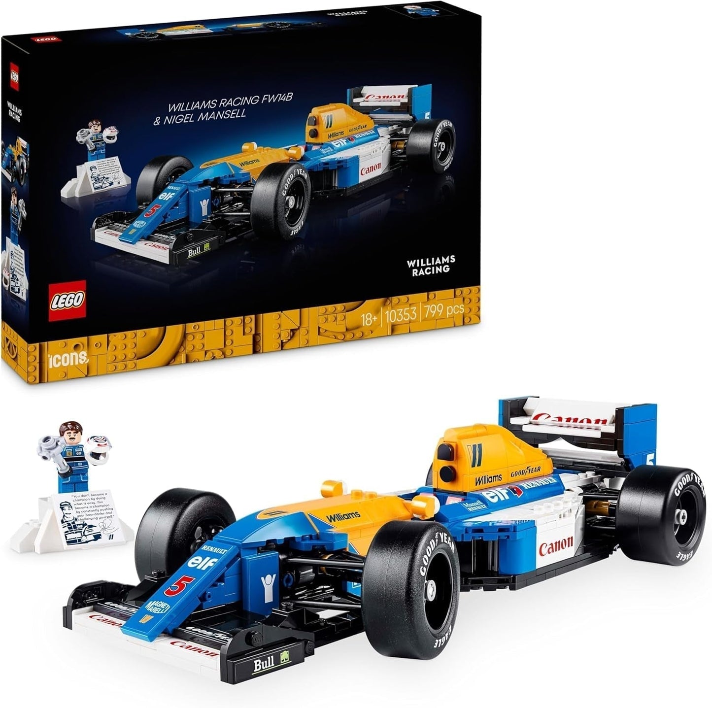 LEGO Icons Williams Racing FW14B con Nigel Mansell - Set modello di auto F1 con minifigure di pilota da corsa da collezione - Decorazione da scrivania con supporto - Regalo per adulti e adolescenti Appassionati di sport motoristici 10353 Set da costruzione Besuche den LEGO-Store Titolo predefinito