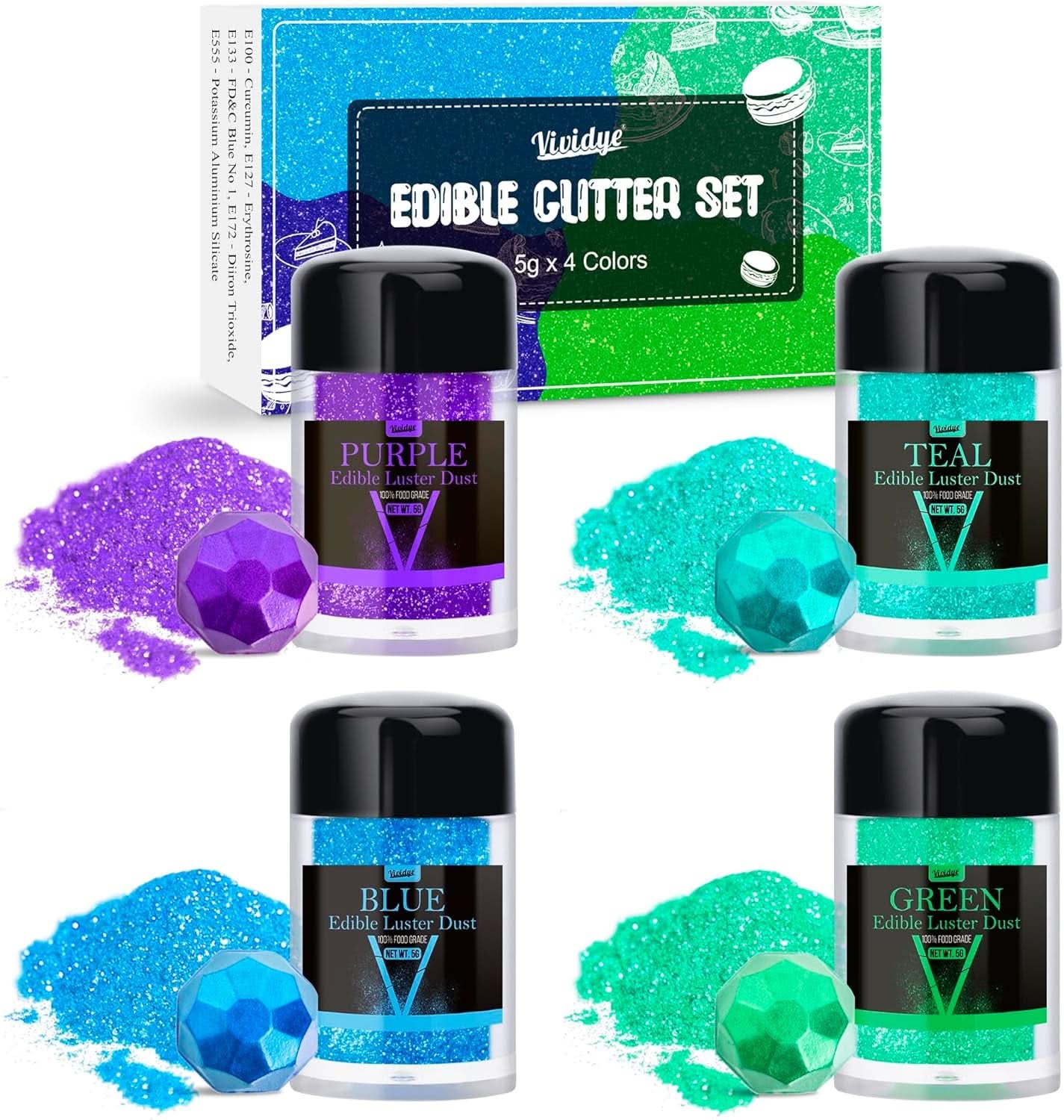 Glitter commestibili, 5 grammi Naty Shop Set 4 colori x 5 grammi