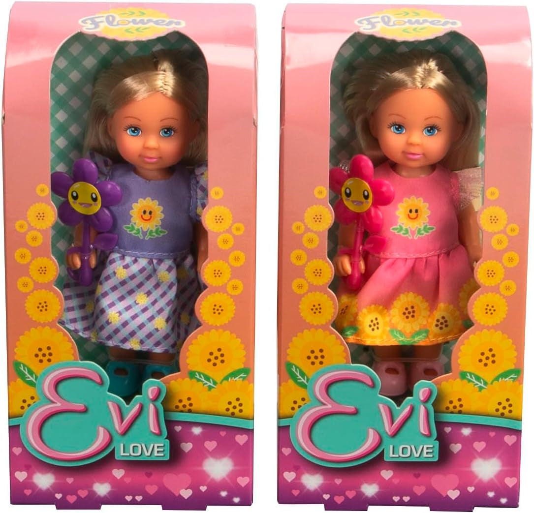 Simba Evi Love Flowers assortiti 2 varianti Solo UN articolo verrà spedito Bambola con un grazioso vestito floreale con fiore 12 cm Bambola da gioco dai 3 anni in su