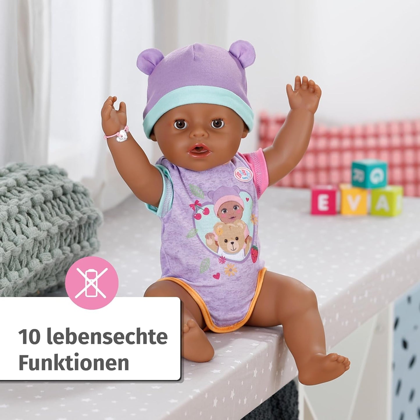 BABY Born Eva 43Cm, bambola con 10 funzioni e accessori, per bambini dai 3 anni, funziona senza batteria, bambola grande 43Cm, 836408 Zapf Creation Dolls Naty Shop