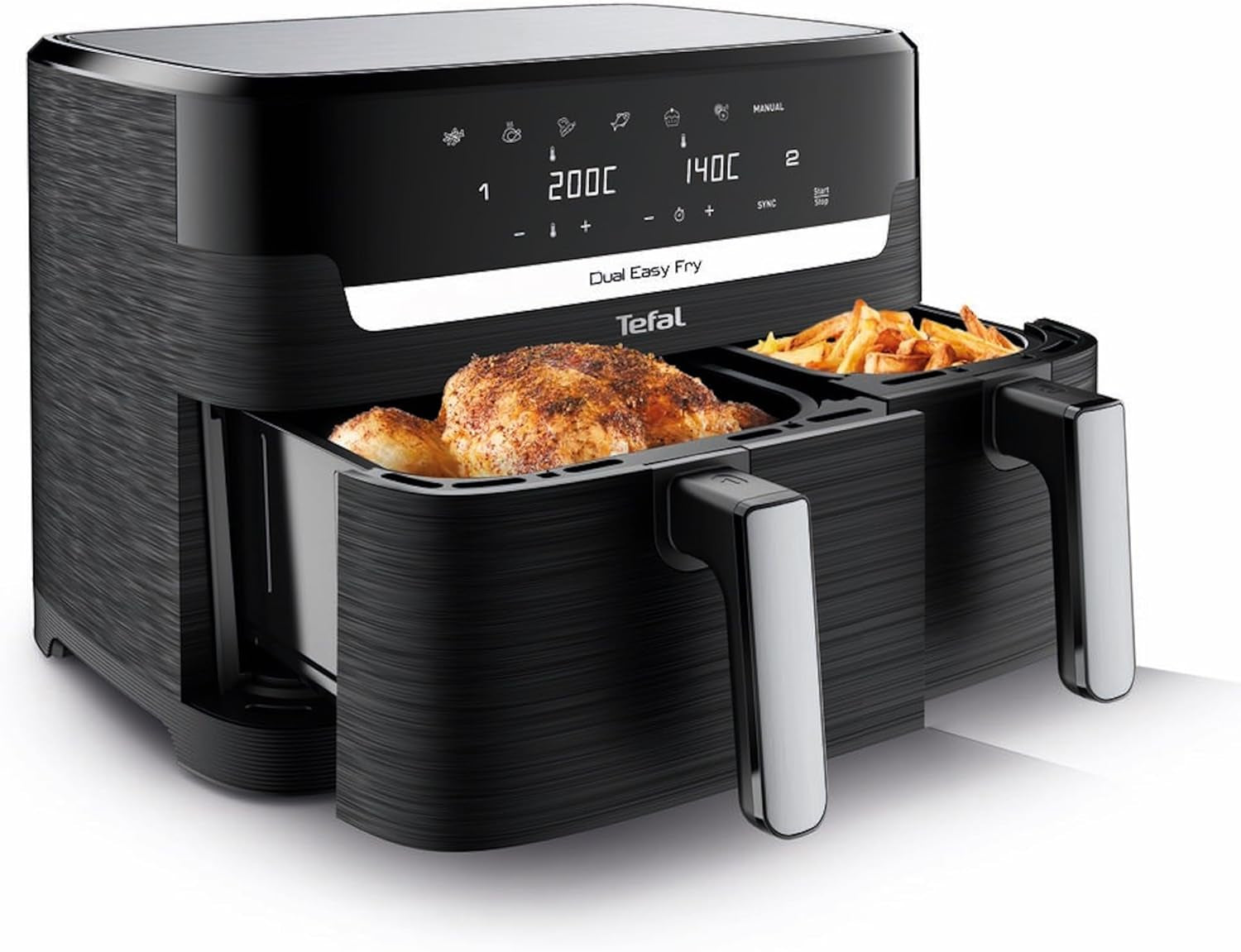 Friggitrice ad aria calda Tefal Dual Easy Fry con due camere, capacità 5,2/3,1 litri, due cassetti indipendenti, 7 programmi Elettrodomestici Naty Shop Nero