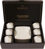 KARACA Set di tazze da caffè in porcellana Nazende - Tazze da caffè turche con piattini da 80 ml, Servizio da caffè moderno da 12 pezzi con 6 tazze da caffè e 6 piattini, Tazze da moka - Bianco