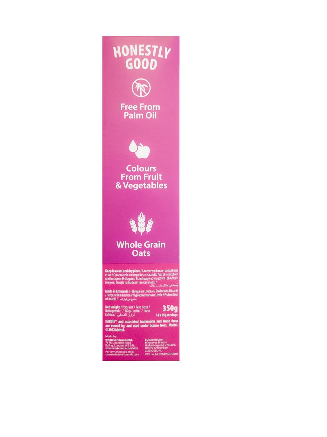 Cereali Barbie Rainbow Loops, anelli colorati di grano, avena e mais al gusto di frutta per una colazione perfetta, 1 confezione (1 x 350g)