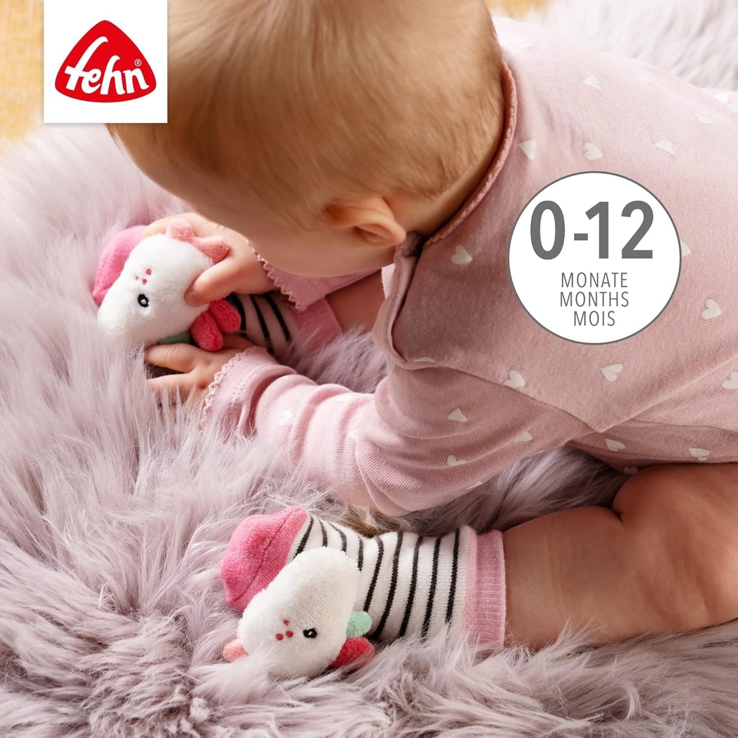 Fehn guanto da gioco safari - pupazzi da dito scimmia ed elefante e calzini a campana unicorno - calzini per bambini con funzione campana e testa di unicorno - stimolano le capacità motorie e i sensi Bebe Toys Naty Shop
