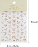 JMEOWIO 3D Nagelsticker Schmetterling Nail Art Sticker Self-klebend Nagelaufkleber 5D Stereoscopico Decorazione Nageldesign Zubehör 1 Blatt