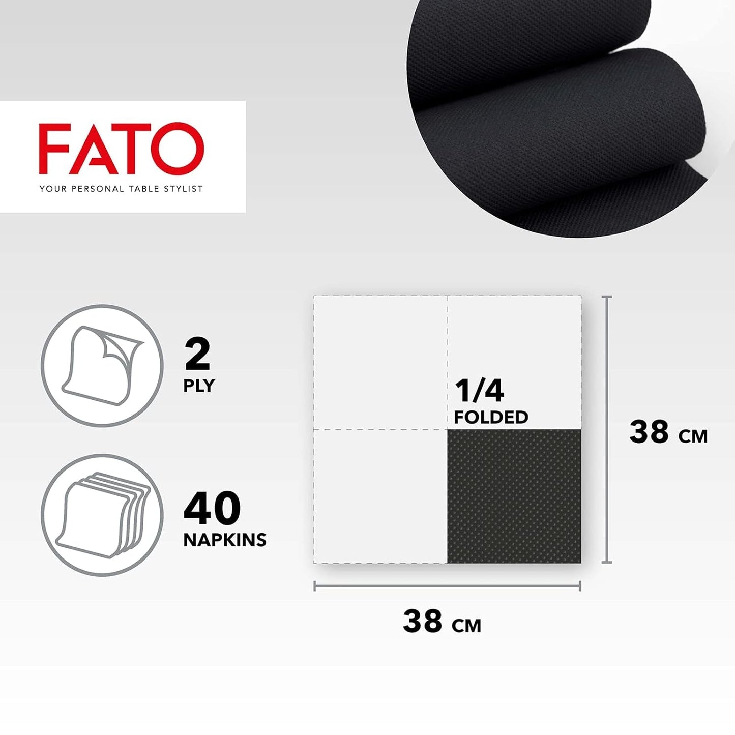 - Fazzoletti di carta usa e getta Morbidezza e morbidezza Confezione da 40 fazzoletti Formato 38X38 piegati 4 2 veli Colore nero Carta di pura cellulosa al 100% certificata FSC (confezione da 2)