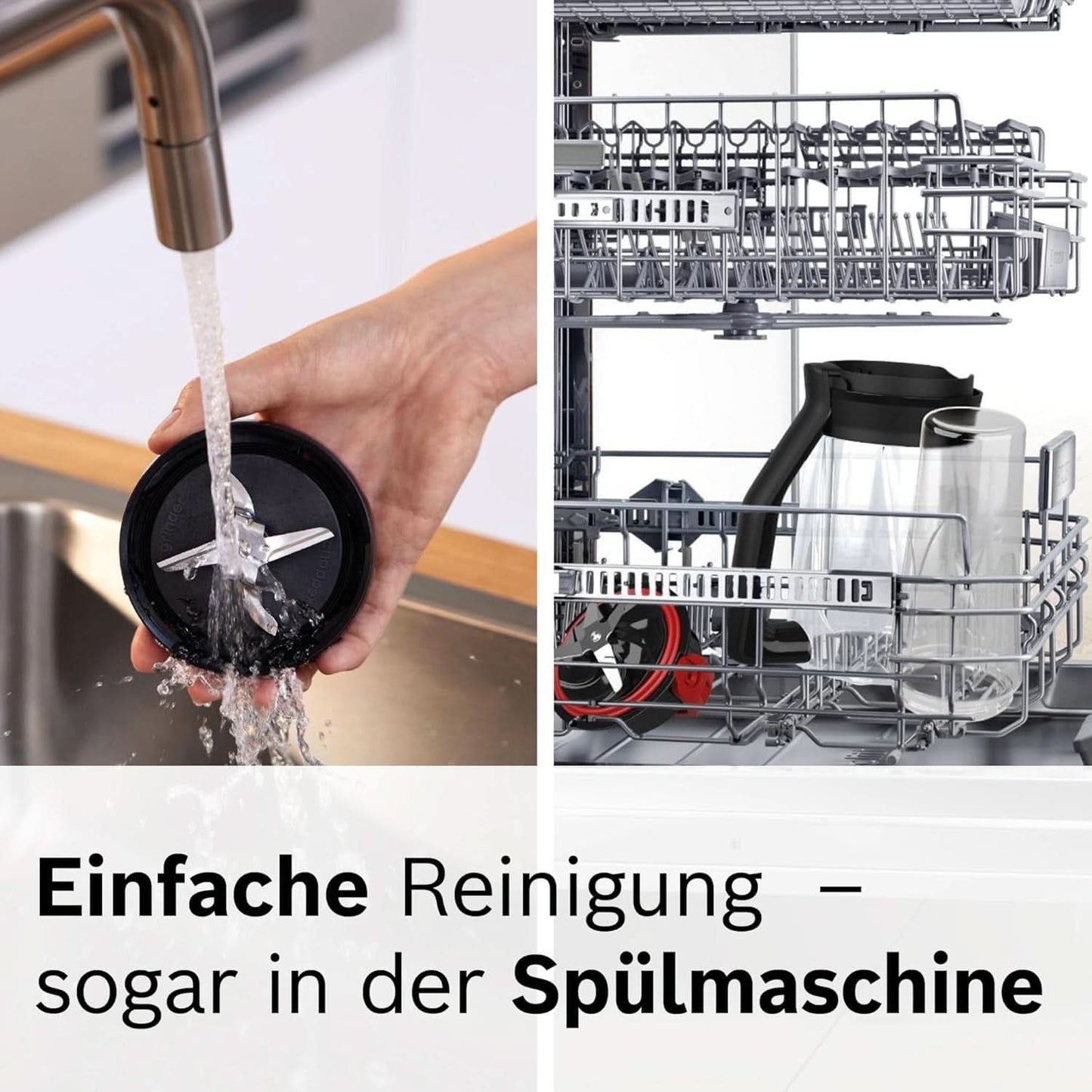 Robot da cucina Bosch Vitapower Serie 4 MMB6177S, Edelstahl-Klingen Made in Germany, bicchiere in vetro Thermosafe da 1,5 l, fiaschetta To-Go da 0,6 l, stopfer, zerkleinerer universale, 30.000 giri/min, 1200 W, Argento Kitchen Naty Shop