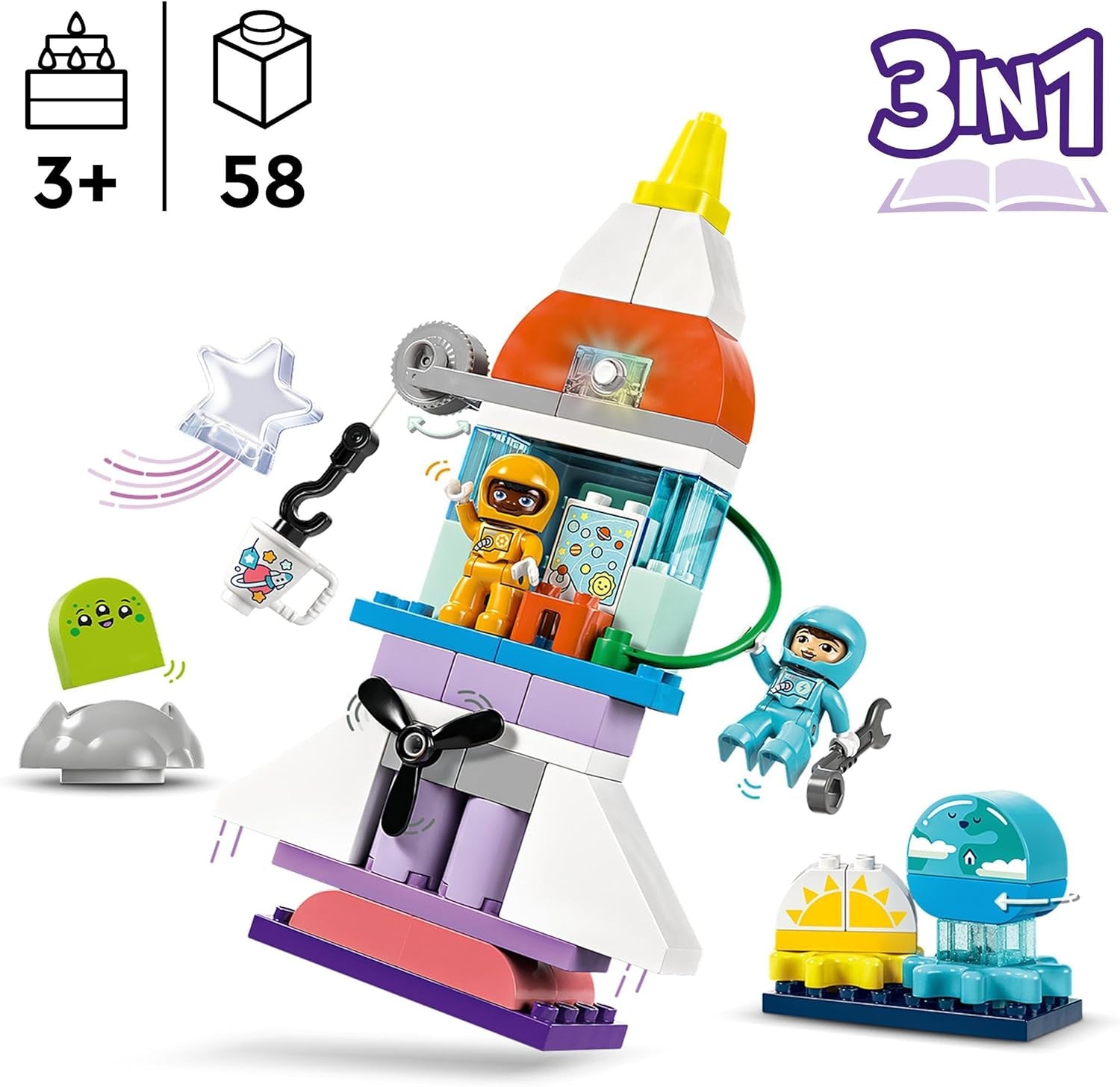 LEGO DUPLO Space Shuttle 3 in 1 Tante Avventure Set Spaziale Razzo Giocattolo per Bambini Giocattolo di Scienza delle Costruzioni Sviluppo precoce delle Capacità Motorie Regalo per bambini di 3 anni 10422 Set di costruzione Beuche den LEGO-Store