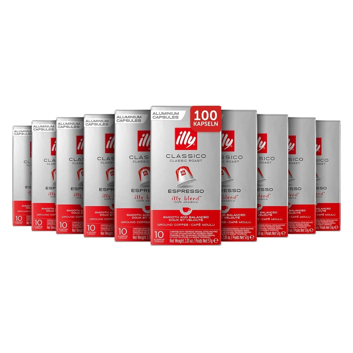 illy, Compatibile Aluminium-Kaffeekapseln CLASSICO, 100% Arabica con note di fiori d'arancio e gelsomino, gusto dolce e retrogusto dolce, 10 confezioni da 10 capsule (100 in totale)