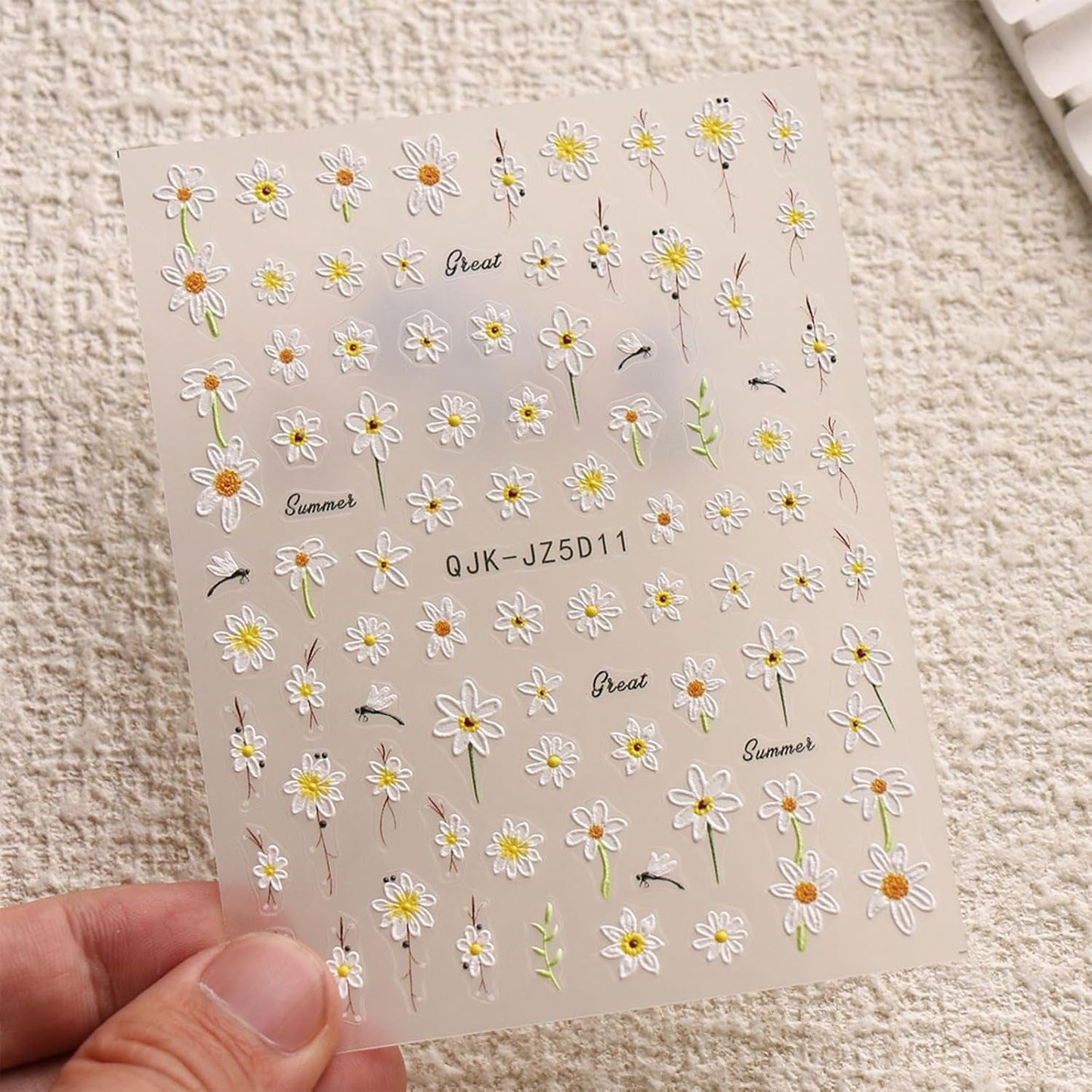 JMEOWIO 3D Nagelsticker Blumen Nail Art Sticker Selbstklebend Nagelaufkleber 5D Stereoscopico Estate Frühling Blumen Dekoration Nageldesign Zubehör 4 Blatt