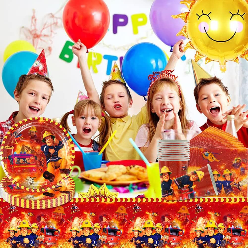 Set di stoviglie per feste a tema pompiere Decorazioni per feste di compleanno pompiere 61 pezzi per 20 ospiti