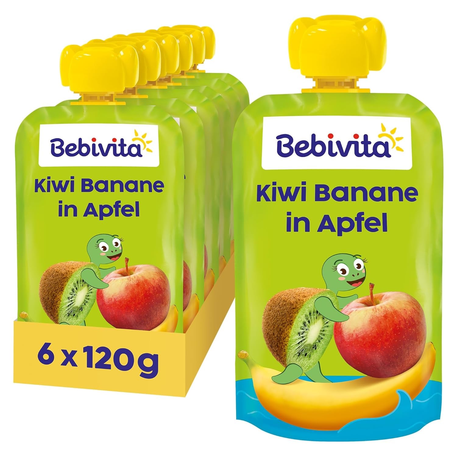 Kiwi Banane in Mela Quetschie (6 x 120g), senza zucchero, senza glutine, ideale per snack unterwegs e selbständiges
