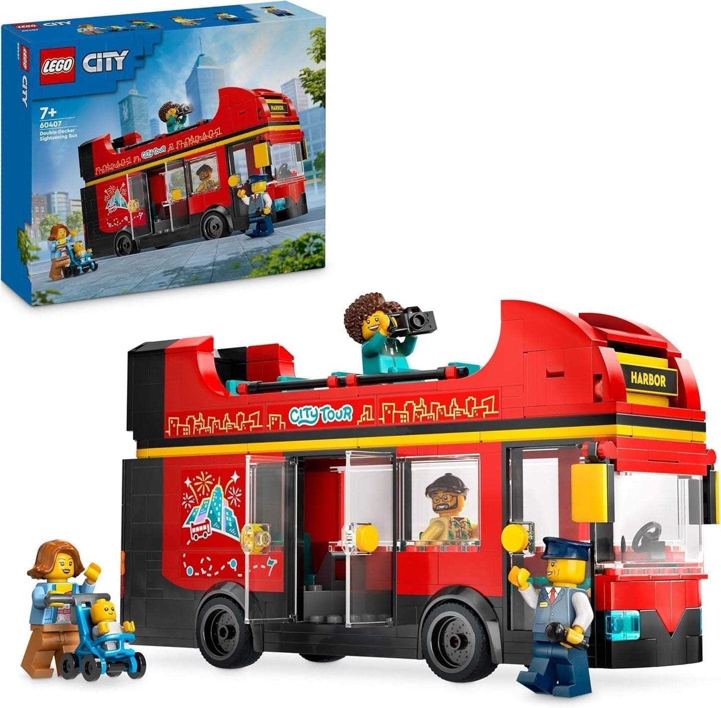 Autobus a due piani LEGO City, autobus giocattolo a due piani, set di veicoli per ragazze e ragazzi a partire da 7 anni, contiene 5 personaggi, incluso un bambino in carrozzina 60407 Set da costruzione Besuche den LEGO-Store Titolo predefinito