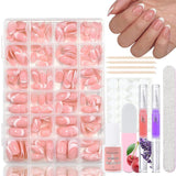 Set di 360 unghie finte ballerina sfumata, unghie artificiali incollate con sfumatura rosa bianca con 2 penne a olio per unghie, unghie finte medie sfumate per donne fai da te