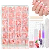 Set di 360 unghie finte ballerina sfumata, unghie artificiali incollate con sfumatura rosa bianca con 2 penne a olio per unghie, unghie finte medie sfumate per donne fai da te